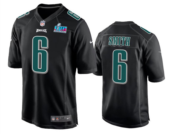 Men's Philadelphia Eagles #6 DeVonta Smith Black Super Bowl LVII Patch Stitched Game Jersey